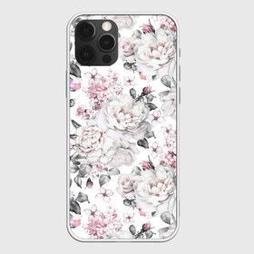 Чехол для iPhone 12 Pro Max с принтом Белые розы в Петрозаводске, Силикон |  | bouquets | color | gray | leave | lowers | ornament | patterns | pink | roses | букеты | графика | искусство | картинка | красивый | крутой | листья | мода | модный | молодёжная | орнамент | рисунок | розовые | розы | рукоделие | серый