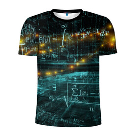Мужская футболка 3D спортивная с принтом Формулы в пространстве в Петрозаводске, 100% полиэстер с улучшенными характеристиками | приталенный силуэт, круглая горловина, широкие плечи, сужается к линии бедра | Тематика изображения на принте: mathematica | алгебра | геометрия | математик | математика | наука | технарь | формула