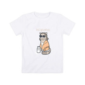 Детская футболка хлопок с принтом Big Meowski в Петрозаводске, 100% хлопок | круглый вырез горловины, полуприлегающий силуэт, длина до линии бедер | большой лебовски | боулинг | дюдя | кино | комедия | кот | котейка | котенок | котэ | кошка | молоко | хиппи | чувак | юмор
