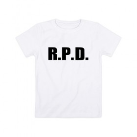 Детская футболка хлопок с принтом RE2 R.P.D. (НА СПИНЕ) в Петрозаводске, 100% хлопок | круглый вырез горловины, полуприлегающий силуэт, длина до линии бедер | Тематика изображения на принте: 