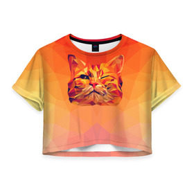 Женская футболка 3D укороченная с принтом Подмигивающий кот (Low Poly) в Петрозаводске, 100% полиэстер | круглая горловина, длина футболки до линии талии, рукава с отворотами | Тематика изображения на принте: cat | fox | kitty | low | lowpoly | poly | веселая | геометрия | грозовой кошак | желтая | кот | котейка | котофей | кошак | лиса | любителям кошек | низкополигональный | позитив | прикольная | рисунок | рыжая | узор