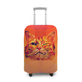 Чехол для чемодана 3D с принтом Подмигивающий кот (Low Poly) в Петрозаводске, 86% полиэфир, 14% спандекс | двустороннее нанесение принта, прорези для ручек и колес | cat | fox | kitty | low | lowpoly | poly | веселая | геометрия | грозовой кошак | желтая | кот | котейка | котофей | кошак | лиса | любителям кошек | низкополигональный | позитив | прикольная | рисунок | рыжая | узор