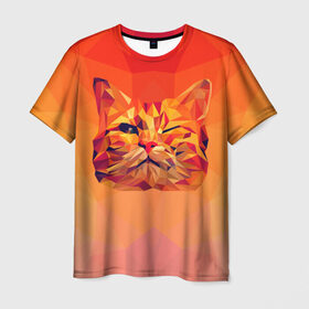 Мужская футболка 3D с принтом Подмигивающий кот (Low Poly) в Петрозаводске, 100% полиэфир | прямой крой, круглый вырез горловины, длина до линии бедер | cat | fox | kitty | low | lowpoly | poly | веселая | геометрия | грозовой кошак | желтая | кот | котейка | котофей | кошак | лиса | любителям кошек | низкополигональный | позитив | прикольная | рисунок | рыжая | узор