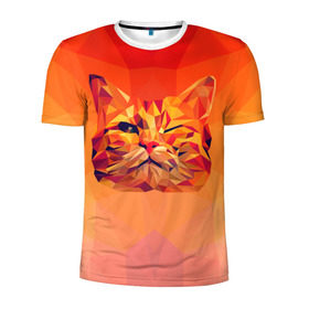 Мужская футболка 3D спортивная с принтом Подмигивающий кот (Low Poly) в Петрозаводске, 100% полиэстер с улучшенными характеристиками | приталенный силуэт, круглая горловина, широкие плечи, сужается к линии бедра | cat | fox | kitty | low | lowpoly | poly | веселая | геометрия | грозовой кошак | желтая | кот | котейка | котофей | кошак | лиса | любителям кошек | низкополигональный | позитив | прикольная | рисунок | рыжая | узор