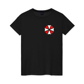 Женская футболка хлопок с принтом UMBRELLA CORP (НА СПИНЕ) в Петрозаводске, 100% хлопок | прямой крой, круглый вырез горловины, длина до линии бедер, слегка спущенное плечо | ada wong | biohazard | game | gamer | leon | logo | mistic | raccoon city | re2 | resident evil 2 | rpd | stars | umbrella | ада вонг | амбрелла | зомби | игра | мистика | ужасы
