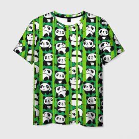Мужская футболка 3D с принтом Медведи панда в Петрозаводске, 100% полиэфир | прямой крой, круглый вырез горловины, длина до линии бедер | Тематика изображения на принте: animals | bamboo | bears | branches | funny | panda | trees | аниме | бамбук | весёлые | ветки | графика | деревья | животные | зелёный | искусство | картинка | красивый | крутой | малыши | медведи | мода | модный | молодёжная
