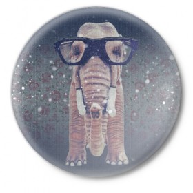 Значок с принтом Слон в очках в Петрозаводске,  металл | круглая форма, металлическая застежка в виде булавки | 