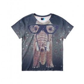 Детская футболка 3D с принтом Слон в очках в Петрозаводске, 100% гипоаллергенный полиэфир | прямой крой, круглый вырез горловины, длина до линии бедер, чуть спущенное плечо, ткань немного тянется | 