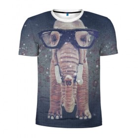 Мужская футболка 3D спортивная с принтом Слон в очках в Петрозаводске, 100% полиэстер с улучшенными характеристиками | приталенный силуэт, круглая горловина, широкие плечи, сужается к линии бедра | 