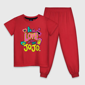 Детская пижама хлопок с принтом Love JoJo в Петрозаводске, 100% хлопок |  брюки и футболка прямого кроя, без карманов, на брюках мягкая резинка на поясе и по низу штанин
 | jojo logo | jojo no kimyou na bouken | ojos bizarre adventure | невероятное приключение джоджо
