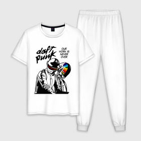 Мужская пижама хлопок с принтом Daft Punk в Петрозаводске, 100% хлопок | брюки и футболка прямого кроя, без карманов, на брюках мягкая резинка на поясе и по низу штанин
 | daft punk | electronic | house | human | music | robot | дафт панк | музыка | синти поп | хаус | электроника