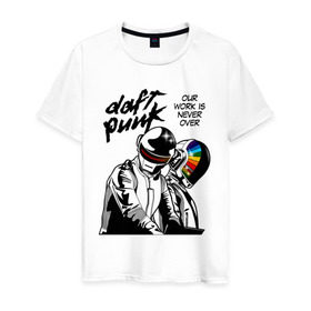 Мужская футболка хлопок с принтом Daft Punk в Петрозаводске, 100% хлопок | прямой крой, круглый вырез горловины, длина до линии бедер, слегка спущенное плечо. | daft punk | electronic | house | human | music | robot | дафт панк | музыка | синти поп | хаус | электроника