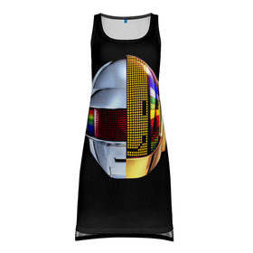 Платье-майка 3D с принтом Daft Punk в Петрозаводске, 100% полиэстер | полуприлегающий силуэт, широкие бретели, круглый вырез горловины, удлиненный подол сзади. | daft punk | electronic | house | human | music | robot | дафт панк | музыка | синти поп | хаус | электроника
