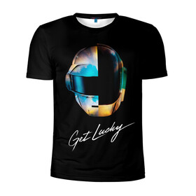 Мужская футболка 3D спортивная с принтом Daft Punk в Петрозаводске, 100% полиэстер с улучшенными характеристиками | приталенный силуэт, круглая горловина, широкие плечи, сужается к линии бедра | Тематика изображения на принте: daft punk | electronic | house | human | music | robot | дафт панк | музыка | синти поп | хаус | электроника
