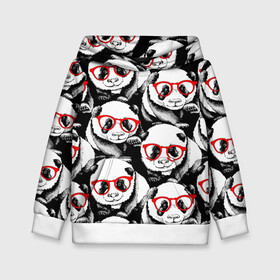 Детская толстовка 3D с принтом Панды в красных очках в Петрозаводске, 100% полиэстер | двухслойный капюшон со шнурком для регулировки, мягкие манжеты на рукавах и по низу толстовки, спереди карман-кенгуру с мягким внутренним слоем | Тематика изображения на принте: animals | bears | funny | head | muzzl | pandas | red | весёлые | взгляд | голова | графика | животные | искусство | картинка | красивый | красные | крутой | медведи | мода | модный | молодёжная | очки | панды | рисунок