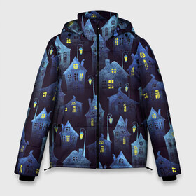 Мужская зимняя куртка 3D с принтом Ночной город в Петрозаводске, верх — 100% полиэстер; подкладка — 100% полиэстер; утеплитель — 100% полиэстер | длина ниже бедра, свободный силуэт Оверсайз. Есть воротник-стойка, отстегивающийся капюшон и ветрозащитная планка. 

Боковые карманы с листочкой на кнопках и внутренний карман на молнии. | anime | cartoon | city | lights | night | old | аниме | архитектура | газовые | город | графика | дома | искусство | картинка | красивый | крутой | мода | модный | молодёжная | мультфильм | ночь | огни | рисунок | сказка