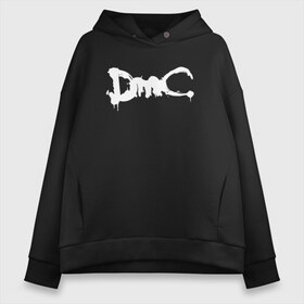 Женское худи Oversize хлопок с принтом DMC в Петрозаводске, френч-терри — 70% хлопок, 30% полиэстер. Мягкий теплый начес внутри —100% хлопок | боковые карманы, эластичные манжеты и нижняя кромка, капюшон на магнитной кнопке | dante | devil may cry | devil may cry 5 | dmc | game | hell | play | sword | ад | данте | игры | компьютерные игры 2019 | меч