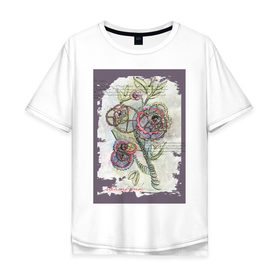 Мужская футболка хлопок Oversize с принтом Механический цветок в Петрозаводске, 100% хлопок | свободный крой, круглый ворот, “спинка” длиннее передней части | steampunk | механика | ретро | рисунок | стимпанк | цветы