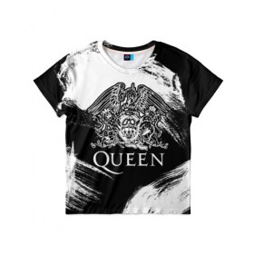Детская футболка 3D с принтом Queen в Петрозаводске, 100% гипоаллергенный полиэфир | прямой крой, круглый вырез горловины, длина до линии бедер, чуть спущенное плечо, ткань немного тянется | queen | брайан мэи | британская | группа | джон дикон | королева | роджер тейлор | рок | фредди меркьюри