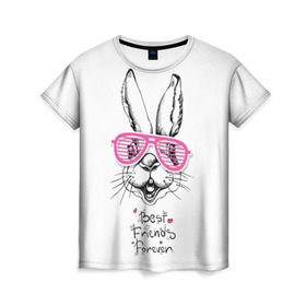 Женская футболка 3D с принтом Best Friends Forever в Петрозаводске, 100% полиэфир ( синтетическое хлопкоподобное полотно) | прямой крой, круглый вырез горловины, длина до линии бедер | animal | best friends | forever | hare | hearts | love | rabbit | белый | графика | друзья | животное | заяц | искусство | картинка | кролик | крутой | лучшие | лучший | любоввь | модный | навсегда | очки | полосатые | рисунок