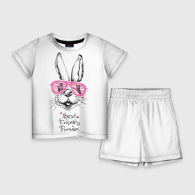 Детский костюм с шортами 3D с принтом Best Friends Forever в Петрозаводске,  |  | animal | best friends | forever | hare | hearts | love | rabbit | белый | графика | друзья | животное | заяц | искусство | картинка | кролик | крутой | лучшие | лучший | любоввь | модный | навсегда | очки | полосатые | рисунок