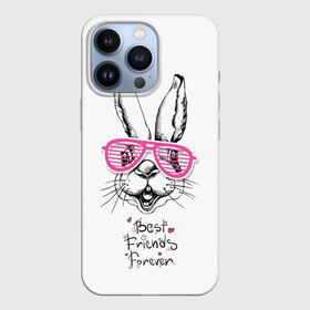 Чехол для iPhone 13 Pro с принтом Best Friends Forever в Петрозаводске,  |  | animal | best friends | forever | hare | hearts | love | rabbit | белый | графика | друзья | животное | заяц | искусство | картинка | кролик | крутой | лучшие | лучший | любоввь | модный | навсегда | очки | полосатые | рисунок