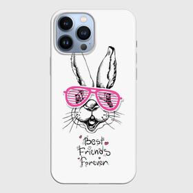 Чехол для iPhone 13 Pro Max с принтом Best Friends Forever в Петрозаводске,  |  | animal | best friends | forever | hare | hearts | love | rabbit | белый | графика | друзья | животное | заяц | искусство | картинка | кролик | крутой | лучшие | лучший | любоввь | модный | навсегда | очки | полосатые | рисунок