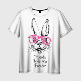 Мужская футболка 3D с принтом Best Friends Forever в Петрозаводске, 100% полиэфир | прямой крой, круглый вырез горловины, длина до линии бедер | Тематика изображения на принте: animal | best friends | forever | hare | hearts | love | rabbit | белый | графика | друзья | животное | заяц | искусство | картинка | кролик | крутой | лучшие | лучший | любоввь | модный | навсегда | очки | полосатые | рисунок
