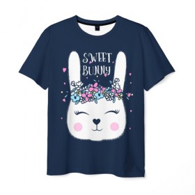 Мужская футболка 3D с принтом Sweet bunny в Петрозаводске, 100% полиэфир | прямой крой, круглый вырез горловины, длина до линии бедер | art | creat | drawing | graphics | picture | белый | влюбленный | графика | день святого валентина | заяц | зеленый | искусство | картинка | кролик | крутой | лучший | любовь | модный | подарок | праздник | пушистый