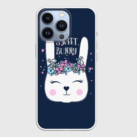 Чехол для iPhone 13 Pro с принтом Sweet bunny в Петрозаводске,  |  | Тематика изображения на принте: art | creat | drawing | graphics | picture | белый | влюбленный | графика | день святого валентина | заяц | зеленый | искусство | картинка | кролик | крутой | лучший | любовь | модный | подарок | праздник | пушистый