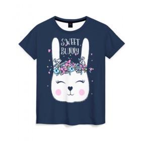Женская футболка 3D с принтом Sweet bunny в Петрозаводске, 100% полиэфир ( синтетическое хлопкоподобное полотно) | прямой крой, круглый вырез горловины, длина до линии бедер | art | creat | drawing | graphics | picture | белый | влюбленный | графика | день святого валентина | заяц | зеленый | искусство | картинка | кролик | крутой | лучший | любовь | модный | подарок | праздник | пушистый