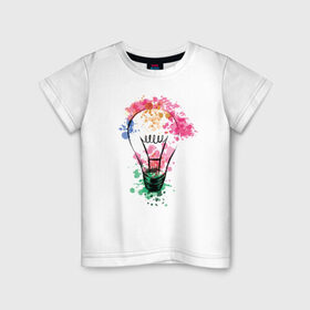 Детская футболка хлопок с принтом Лампочка в Петрозаводске, 100% хлопок | круглый вырез горловины, полуприлегающий силуэт, длина до линии бедер | идея | краски | лампочка | пятна