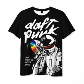 Мужская футболка 3D с принтом Daft Punk в Петрозаводске, 100% полиэфир | прямой крой, круглый вырез горловины, длина до линии бедер | Тематика изображения на принте: daft punk | electronic | house | human | music | robot | дафт панк | музыка | синти поп | хаус | электроника