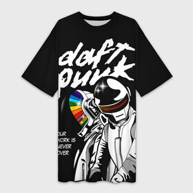 Платье-футболка 3D с принтом Daft Punk в Петрозаводске,  |  | daft punk | electronic | house | human | music | robot | дафт панк | музыка | синти поп | хаус | электроника