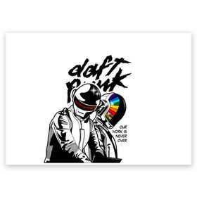 Поздравительная открытка с принтом Daft Punk в Петрозаводске, 100% бумага | плотность бумаги 280 г/м2, матовая, на обратной стороне линовка и место для марки
 | daft punk | electronic | house | human | music | robot | дафт панк | музыка | синти поп | хаус | электроника