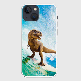 Чехол для iPhone 13 mini с принтом Серфер Юрского Периода в Петрозаводске,  |  | dinosaur | t rex | вода | грозовой | динозавр | динозавр ти рекс | динозавры | море | новинка | отдых | отпуск | прикол | путешествие | серфер | серфинг | серфингист | спорт | ти рекс | тиранозавр | юмор