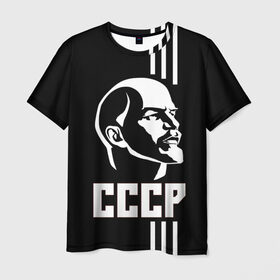 Мужская футболка 3D с принтом СССР Ленин в Петрозаводске, 100% полиэфир | прямой крой, круглый вырез горловины, длина до линии бедер | белый | белый и черный | герб | ленин | логотип | надпись ссср | полосы | россия | ссср | черный