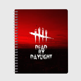 Тетрадь с принтом DEAD BY DAYLIGHT в Петрозаводске, 100% бумага | 48 листов, плотность листов — 60 г/м2, плотность картонной обложки — 250 г/м2. Листы скреплены сбоку удобной пружинной спиралью. Уголки страниц и обложки скругленные. Цвет линий — светло-серый
 | dead by daylight | game | hillbilly | maniacs | trapper | wraith | деревенщина | игра | мертвые днем | охотник | призрак