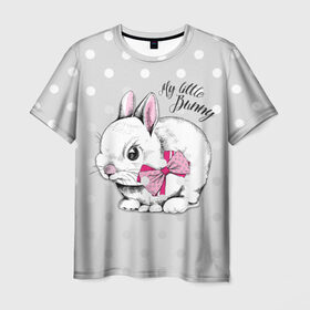 Мужская футболка 3D с принтом My little Bunny в Петрозаводске, 100% полиэфир | прямой крой, круглый вырез горловины, длина до линии бедер | art | best | cool | creativity | drawing | graphics | phonthasia | picture | trend | бант | белый | графика | животное | зайченок | зайчик | искусство | картинка | кролик | крутой | лучший | маленький | милый | модный | мой | пушистый