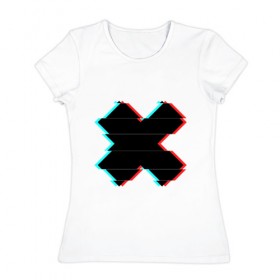 Женская футболка хлопок с принтом Glitch Cross в Петрозаводске, 100% хлопок | прямой крой, круглый вырез горловины, длина до линии бедер, слегка спущенное плечо | 