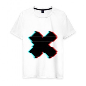 Мужская футболка хлопок с принтом Glitch Cross в Петрозаводске, 100% хлопок | прямой крой, круглый вырез горловины, длина до линии бедер, слегка спущенное плечо. | 