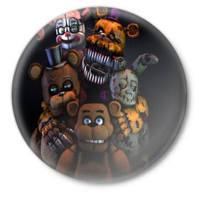 Значок с принтом Five Nights at Freddy`s в Петрозаводске,  металл | круглая форма, металлическая застежка в виде булавки | five nights at freddy s | game | horror | игры | механические куклы | ночь | охранник | пять ночей у фредди | светящиеся глаза | ужас