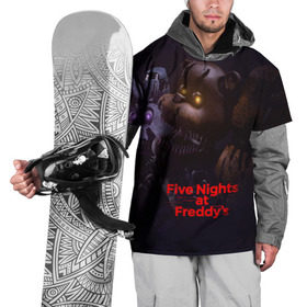 Накидка на куртку 3D с принтом Five Nights at Freddy`s в Петрозаводске, 100% полиэстер |  | Тематика изображения на принте: five nights at freddy s | game | horror | игры | механические куклы | ночь | охранник | пять ночей у фредди | светящиеся глаза | ужас