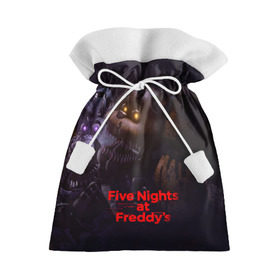 Подарочный 3D мешок с принтом Five Nights at Freddy`s в Петрозаводске, 100% полиэстер | Размер: 29*39 см | Тематика изображения на принте: five nights at freddy s | game | horror | игры | механические куклы | ночь | охранник | пять ночей у фредди | светящиеся глаза | ужас