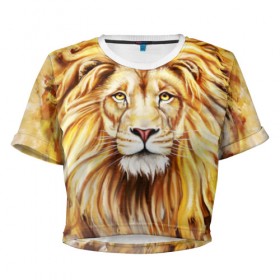 Женская футболка Cropp-top с принтом Царь зверей в Петрозаводске, 100% полиэстер | круглая горловина, длина футболки до линии талии, рукава с отворотами | 
