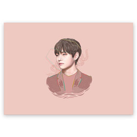 Поздравительная открытка с принтом Kim Taehyung в Петрозаводске, 100% бумага | плотность бумаги 280 г/м2, матовая, на обратной стороне линовка и место для марки
 | bts | gucci | jeon jungkook | k pop | kim taehyung | korean pop | music | бтс | гуси | гучи | гуччи | кей поп | ким тхэ хён | коллаб | чон чонгук