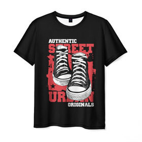 Мужская футболка 3D с принтом Street style, sneakers в Петрозаводске, 100% полиэфир | прямой крой, круглый вырез горловины, длина до линии бедер | 