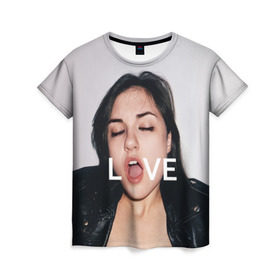 Женская футболка 3D с принтом Sasha Grey LOVE в Петрозаводске, 100% полиэфир ( синтетическое хлопкоподобное полотно) | прямой крой, круглый вырез горловины, длина до линии бедер | brazzers | грей | лицо | любовь | рот | саша