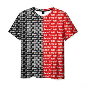 Мужская футболка 3D с принтом SENPAI x HENTAI в Петрозаводске, 100% полиэфир | прямой крой, круглый вырез горловины, длина до линии бедер | ahegao | kawai | kowai | oppai | otaku | senpai | sugoi | waifu | yandere | ахегао | ковай | отаку | сенпай | яндере