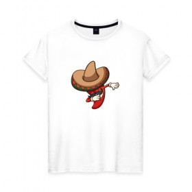 Женская футболка хлопок с принтом Dabbing Chili Pepper в Петрозаводске, 100% хлопок | прямой крой, круглый вырез горловины, длина до линии бедер, слегка спущенное плечо | 